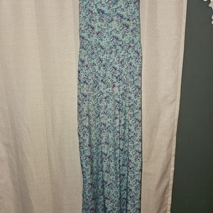 Blue long flowered sun dress